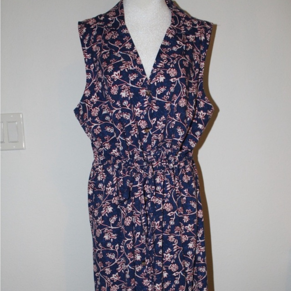 Croft & Barrow Womens XL Navy Blue Floral Button Front Sleeveless Maxi Dress